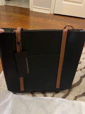 Black Tote Bag with Brown Straps - Women's Briefcase Tote new